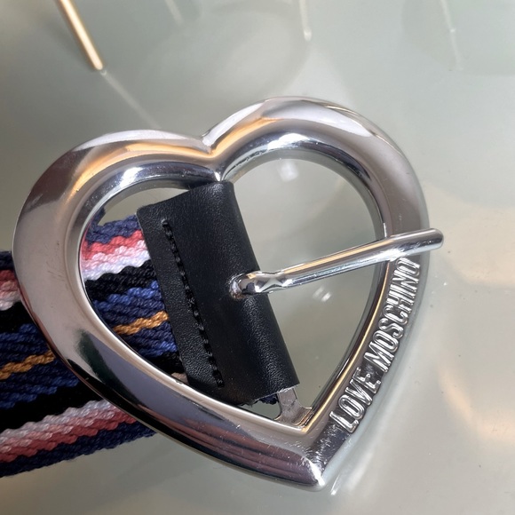 Love Moschino Striped Fabric Belt with Heart Logo Buckle - Picture 5 of 7
